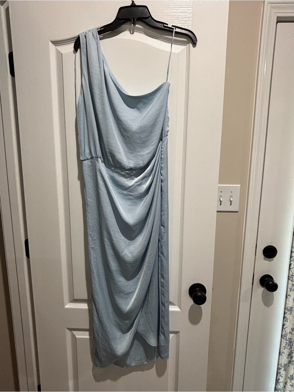Steve Madden Pale Blue One-Shoulder Draped Midi Dress
